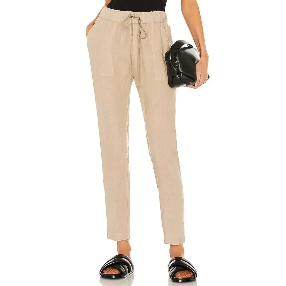 ENZA COSTA Linen Easy Pants Womens Medium Dark Clay Tan Pull On Drawstring NEW - Picture 1 of 14